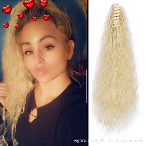 Vigorous Ponytail Hair Extensions Straight Kinky Ponytail Claw Clip on Yaki Ponytail Hair Extension for Women 613#
